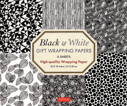 Black & White Gift Wrapping Papers - 6 sheets