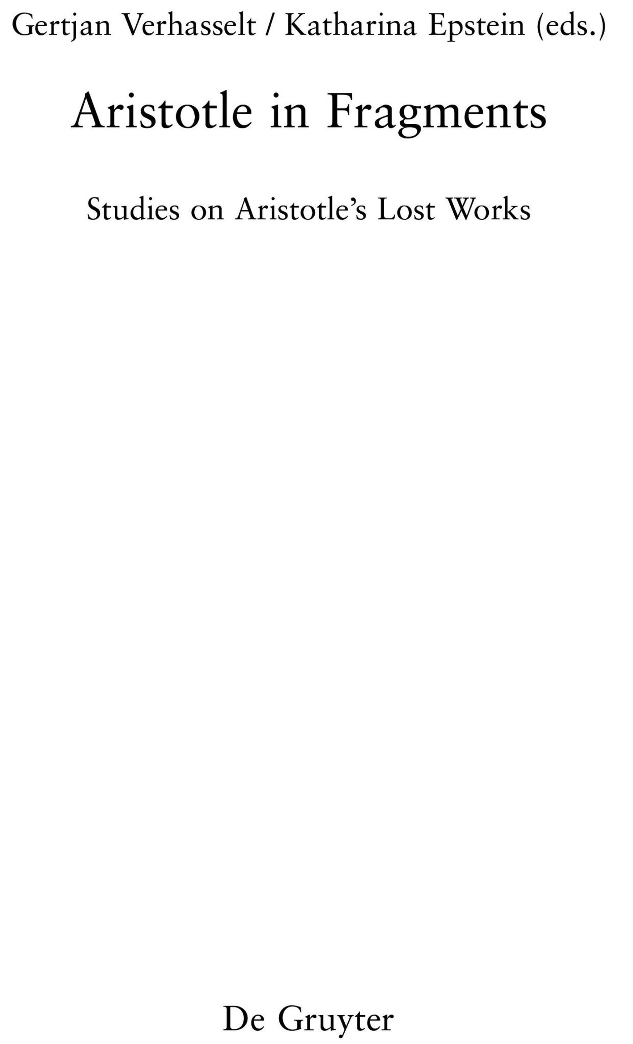 Cover image for Aristotle in Fragments ISBN 9783119143196