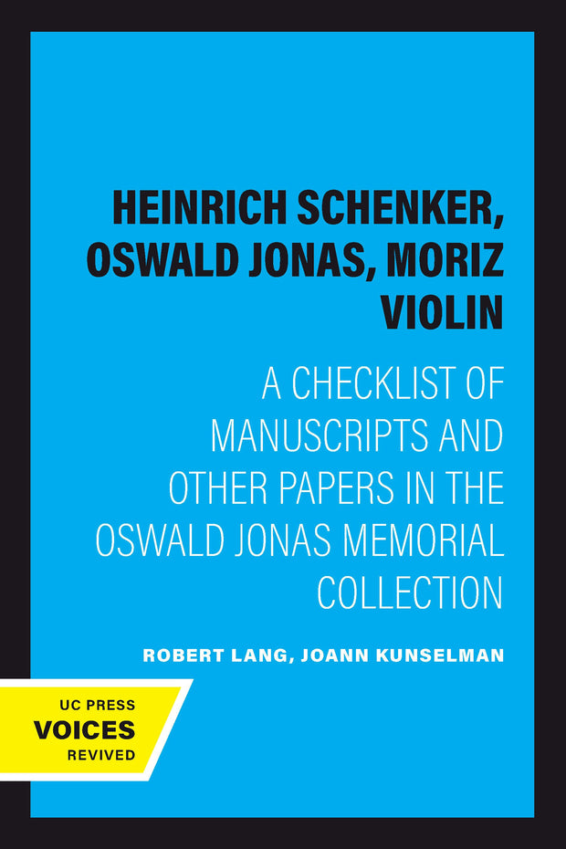 Cover image for Heinrich Schenker, Oswald Jonas, Moriz Violin, isbn: 9780520323254