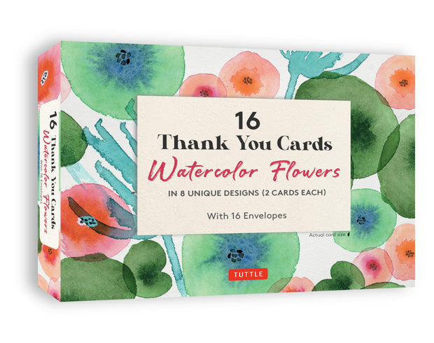 Cover image for 16 Thank You Cards Watercolor Flowers, isbn: 9780804857307