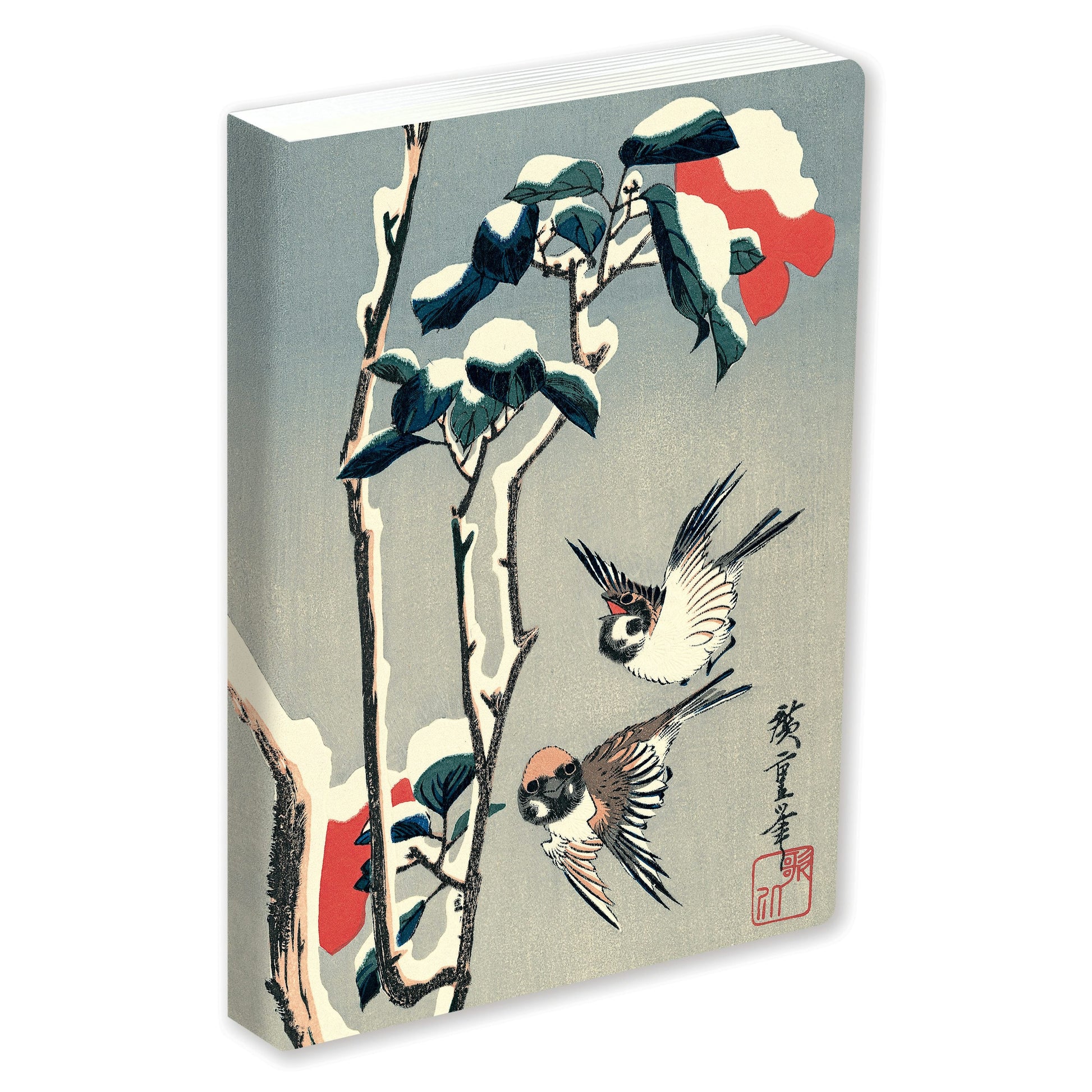 Journal Sparrows and Camellia in Snow by Hiroshige, Lined PB
