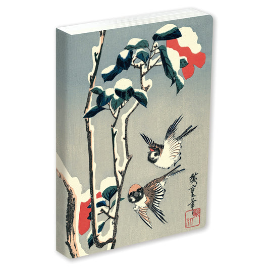 Journal Sparrows and Camellia in Snow by Hiroshige, Lined PB
