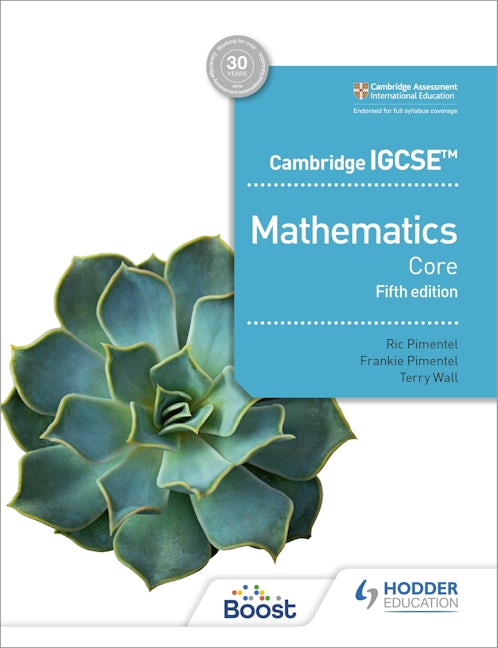 Book cover image for Cambridge IGCSE Core Mathematics Fifth edition ISBN: 9781398373938