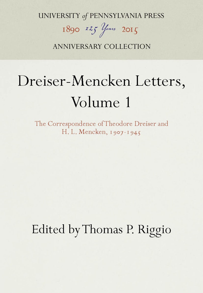 Book cover image for Dreiser-Mencken Letters, Volume 1 ISBN: 9781512805987