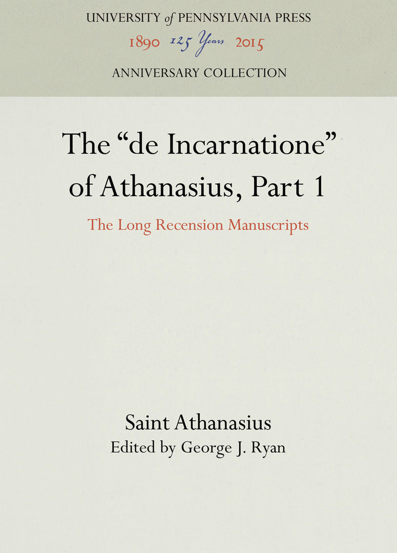 Cover image for The "de Incarnatione" of Athanasius, Part 1 ISBN 9781512809947