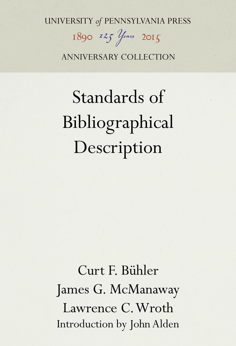 Book cover image for Standards of Bibliographical Description ISBN: 9781512814934