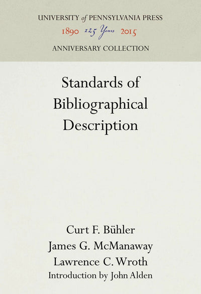 Cover image for Standards of Bibliographical Description, isbn: 9781512814934