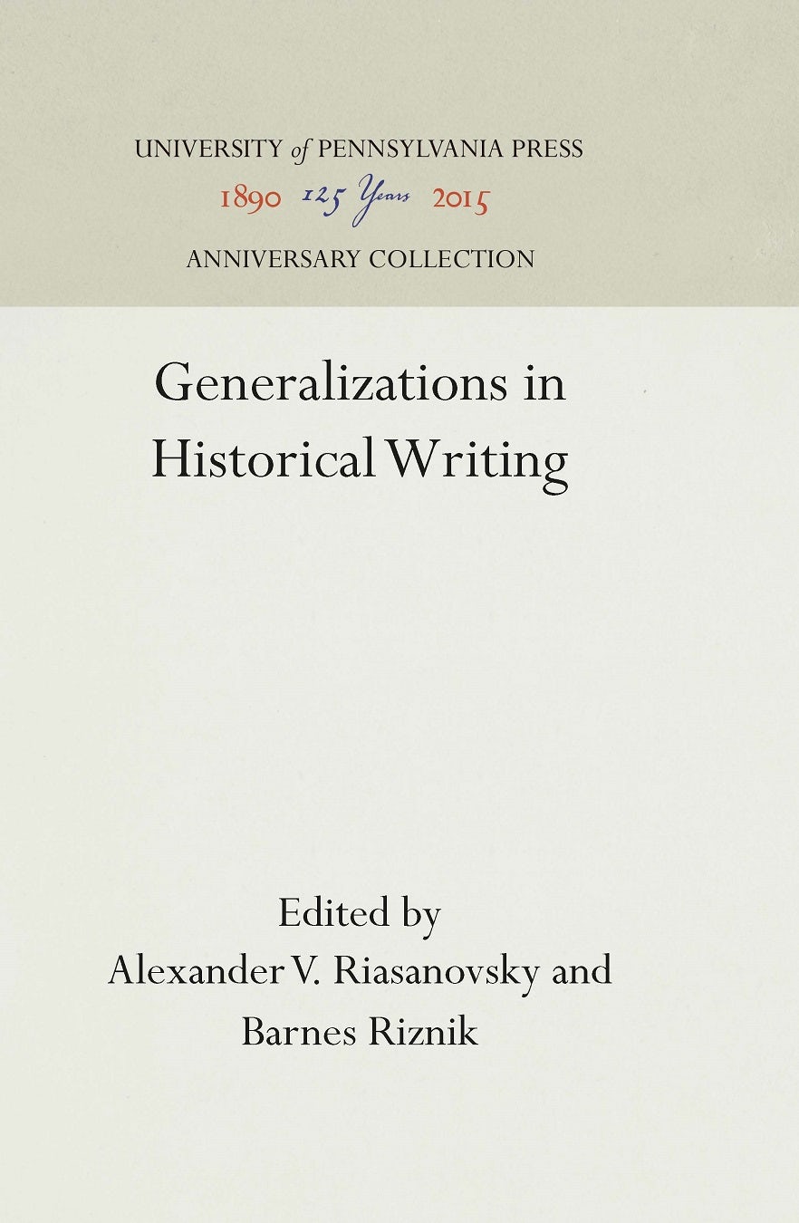 Book cover image for Generalizations in Historical Writing ISBN: 9781512818499