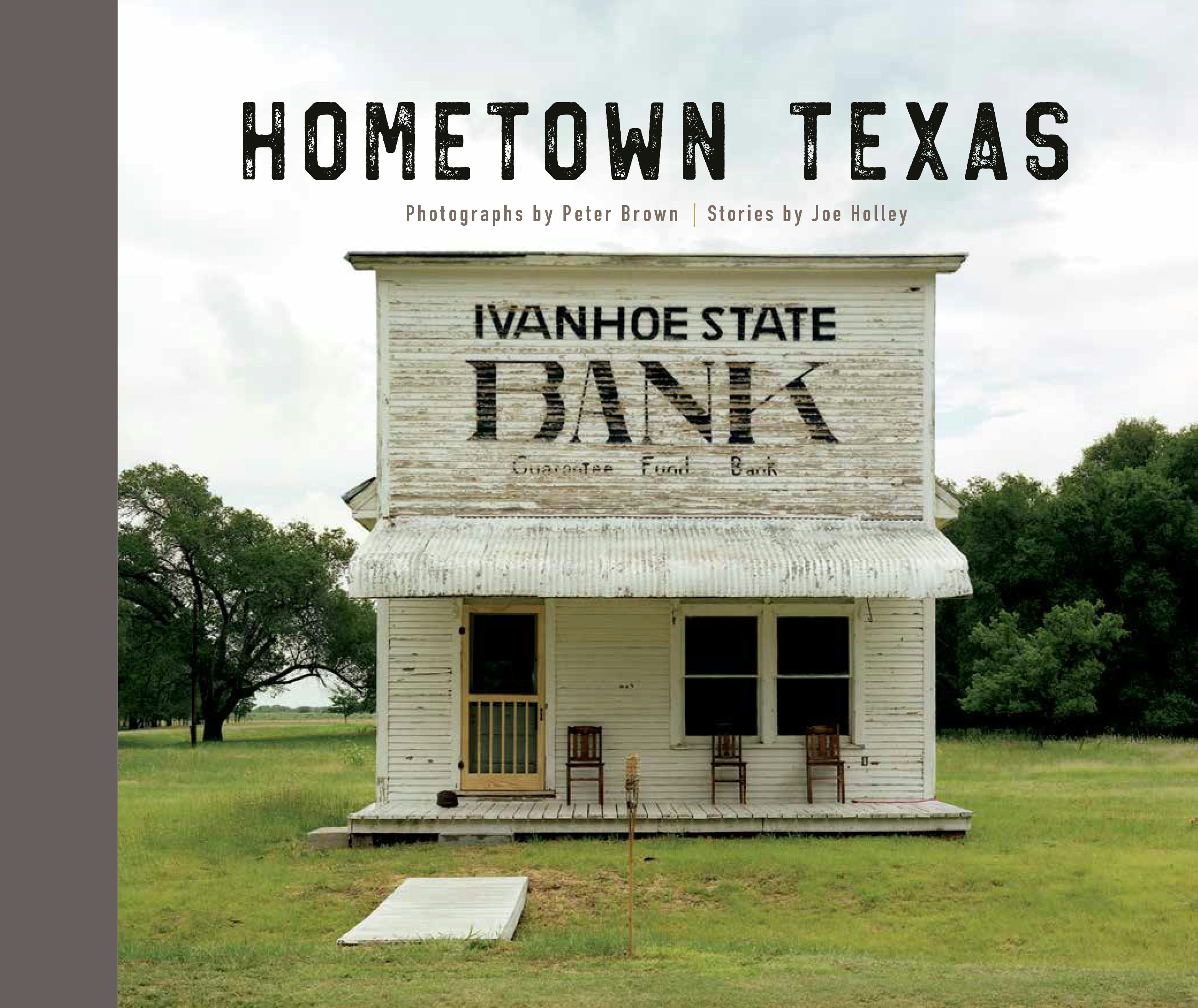 Book cover of 'Hometown Texas' featuring an old bank building.