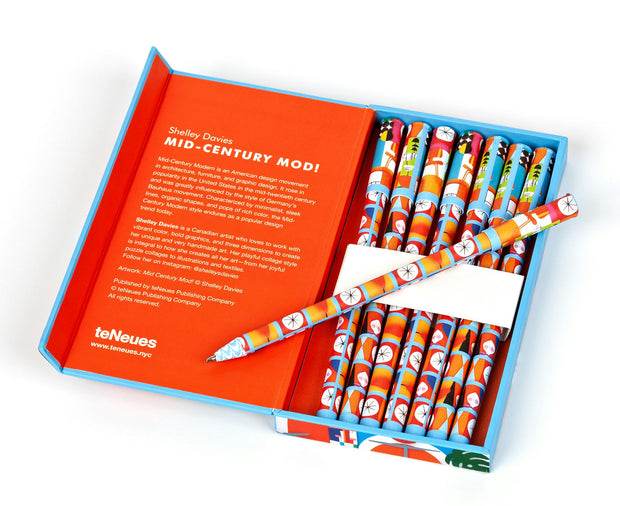 Cover image for teNeues - 8-Pen Set:Mid-Century Mod!, 8 Ballpoint Pens, Unique Paper Wrapped Barrel, Soft Touch, Sleek Case, isbn: 9781623259136