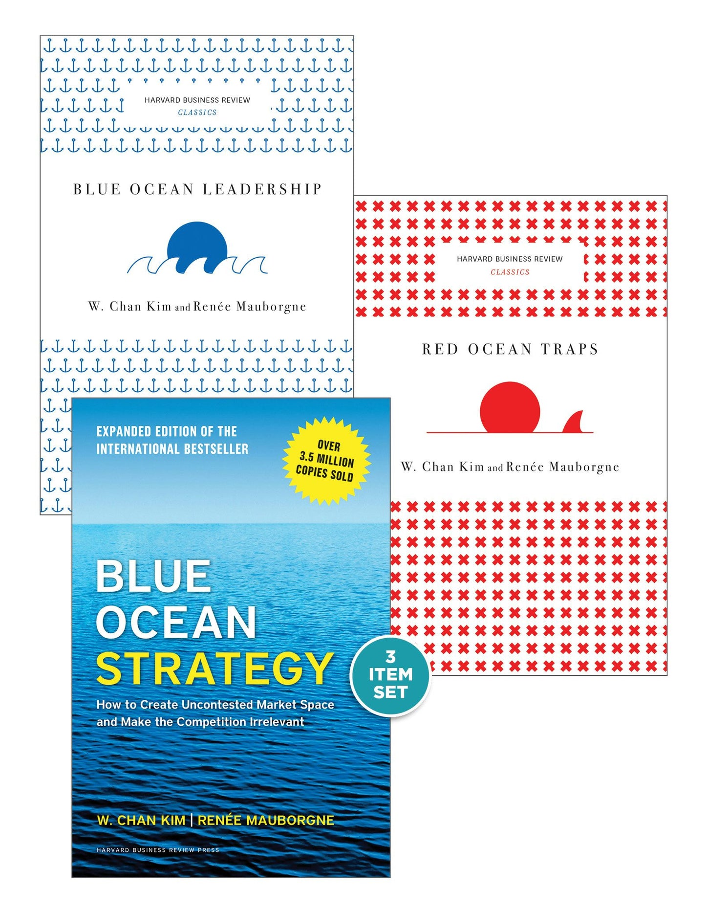 Book cover image for Blue Ocean Strategy with Harvard Business Review Classic Articles “Blue Ocean Leadership” and “Red Ocean Traps” (3 Books) ISBN: 9781633694149