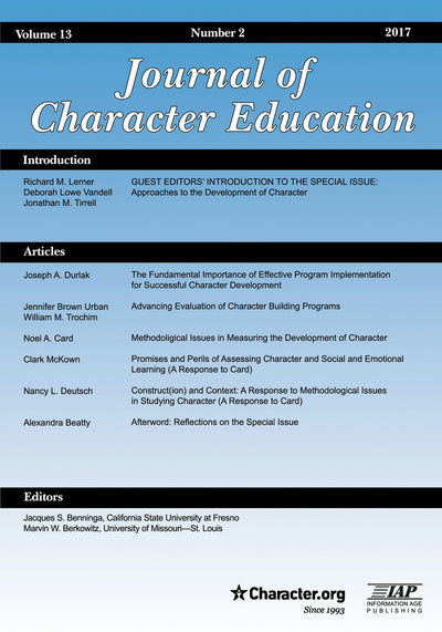 Cover image for Journal of Character Education Vol 13 Issue 2, isbn: 9781641132190