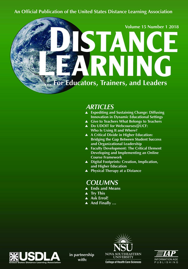 Cover image for Distance Learning Vol 15 Issue 1, isbn: 9781641133418