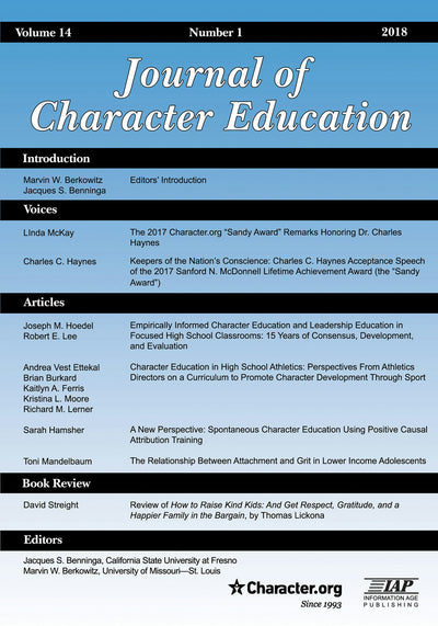 Cover image for Journal of Character Education Vol 14 Issue 1, isbn: 9781641134033