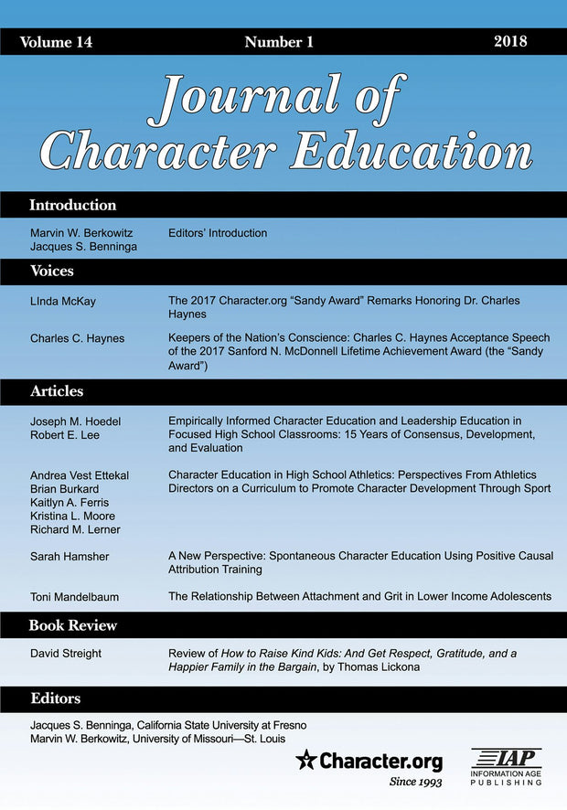 Cover image for Journal of Character Education Vol 14 Issue 1, isbn: 9781641134033