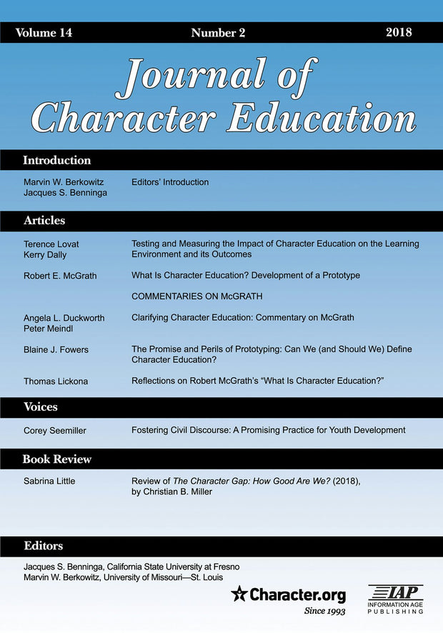 Cover image for Journal of Character Education Vol 14 Issue 2, isbn: 9781641135108