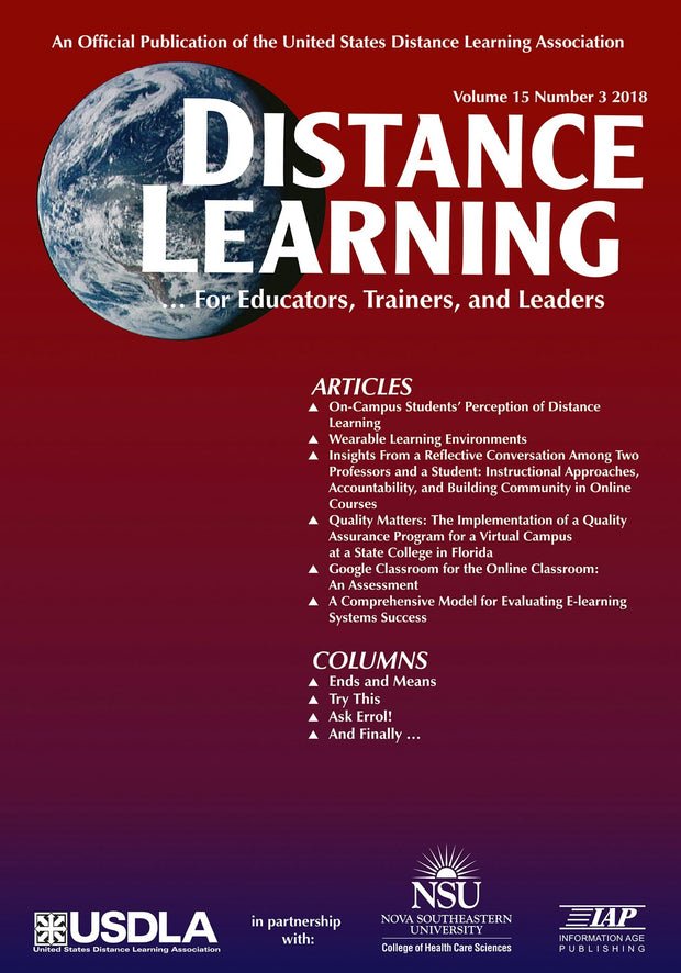 Cover image for Distance Learning Vol 15 Issue 3, isbn: 9781641135337