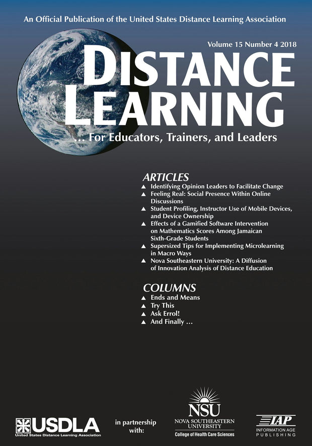 Cover image for Distance Learning Vol 15 Issue 4, isbn: 9781641136655
