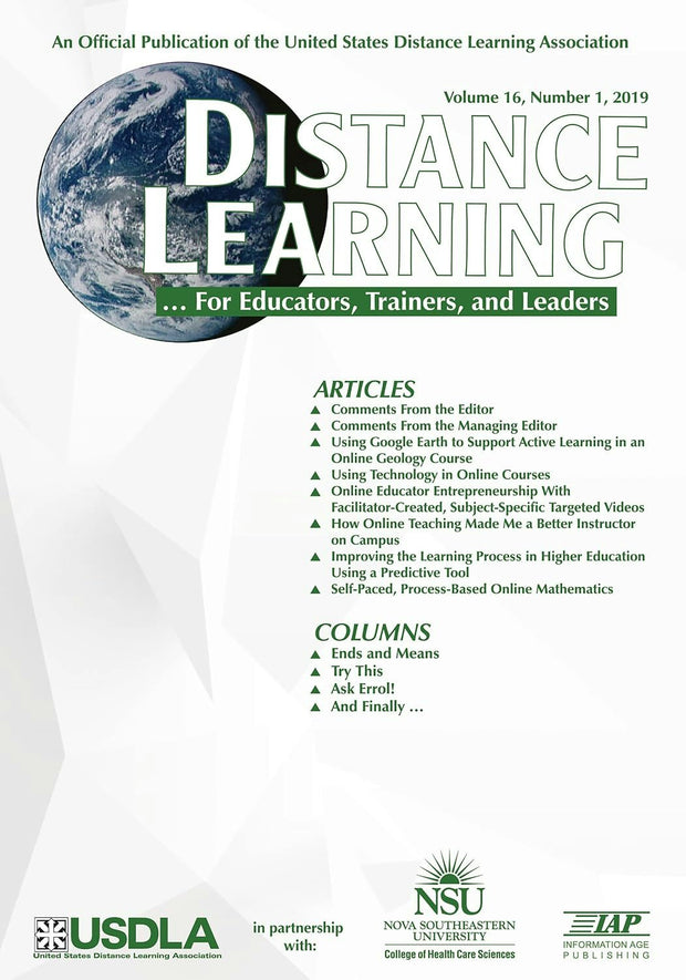 Cover image for Distance Learning Vol 16 Issue 1, isbn: 9781641137867