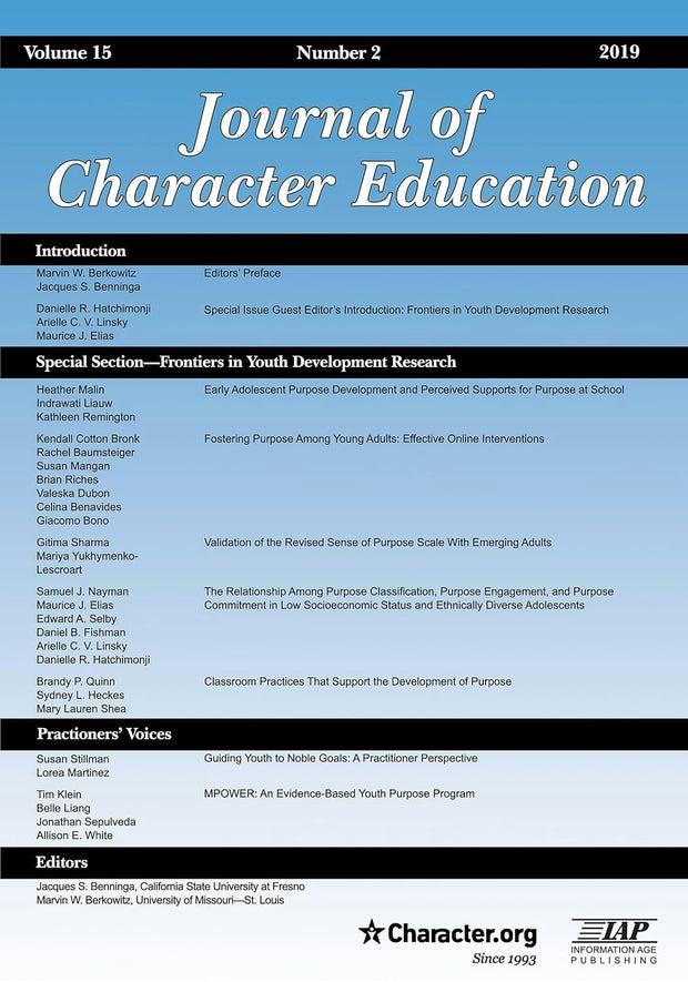 Cover image for Journal of Character Education Vol 15 Issue 2, isbn: 9781641138574