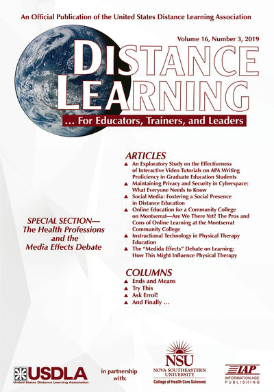 Cover image for Distance Learning Vol 16 Issue 3, isbn: 9781648020650