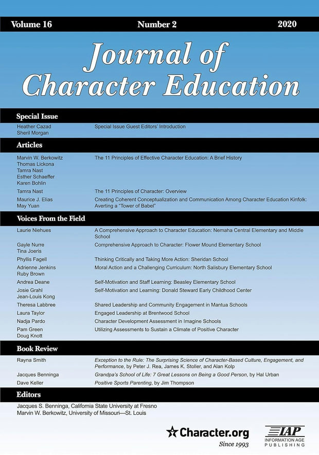 Cover image for Journal of Character Education Vol 16 Issue 2, isbn: 9781648022395