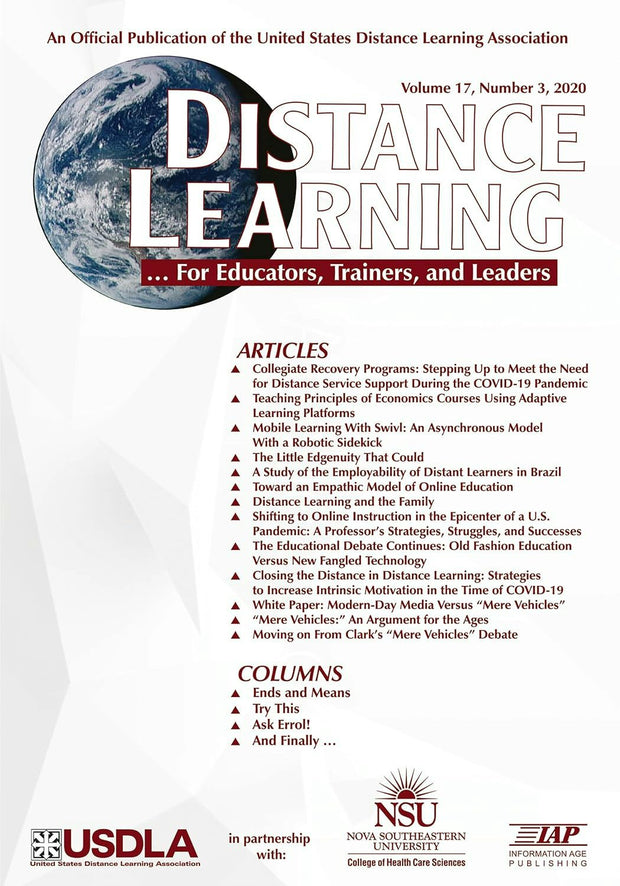Cover image for Distance Learning Vol 17 Issue 3, isbn: 9781648024016