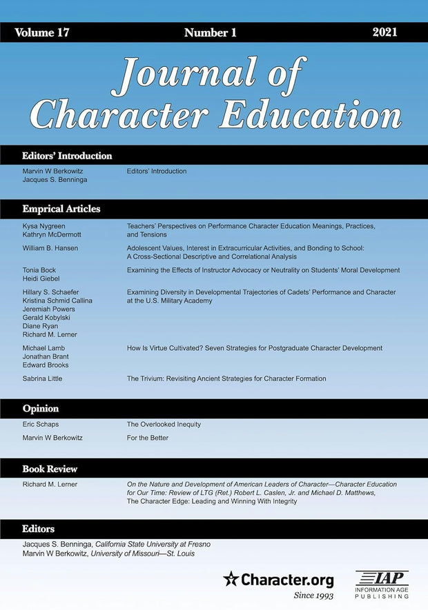 Cover image for Journal of Character Education Vol 17 Issue 1, isbn: 9781648024832