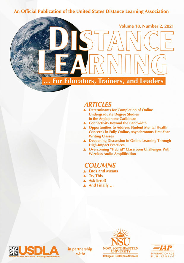 Cover image for Distance Learning Vol 18 Issue 2, isbn: 9781648026508