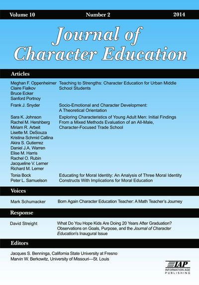 Cover image for Journal of Character Education Vol 10 Issue 2, isbn: 9781681230764