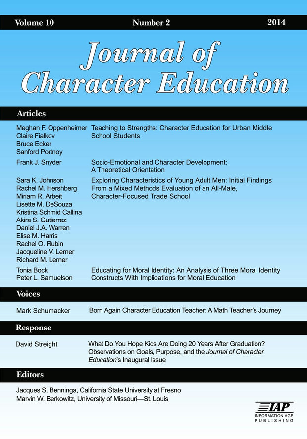 Cover image for Journal of Character Education Vol 10 Issue 2, isbn: 9781681230764
