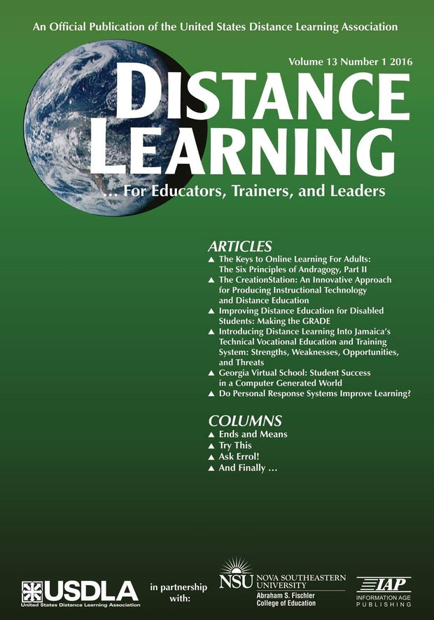 Cover image for Distance Learning Vol 13 Issue 1, isbn: 9781681235585
