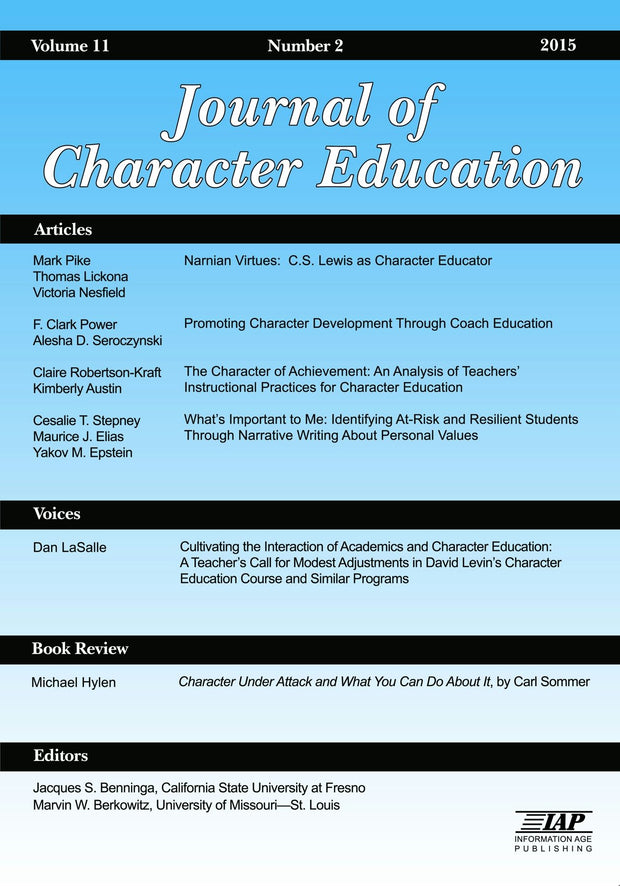 Cover image for Journal of Character Education Vol 11 Issue 2, isbn: 9781681235998