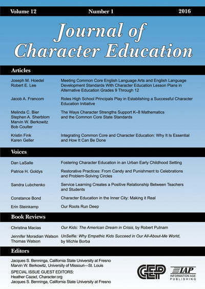 Cover image for Journal of Character Education Vol 12 Issue 1, isbn: 9781681239460