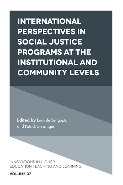 Book cover image for International perspectives in social justice programs at the institutional and community levels ISBN: 9781800434899
