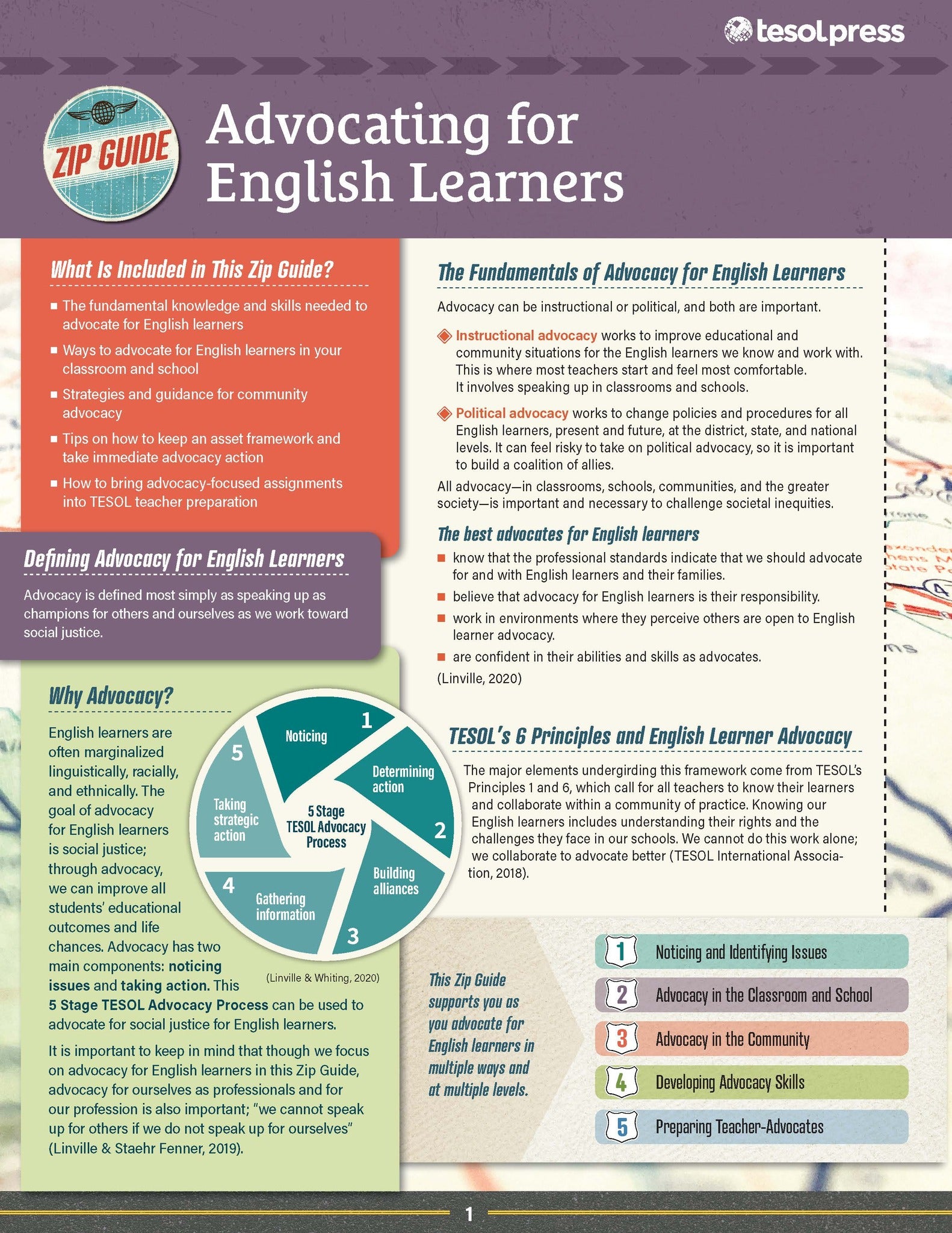 Cover image for TESOL Zip Guide: Advocating for English Learners (Pack of 10) ISBN 9781953745095