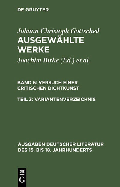 Versuch einer Critischen Dichtkunst. Variantenverzeichnis