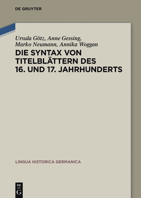 Die Syntax von Titelblättern des 16. und 17. Jahrhunderts