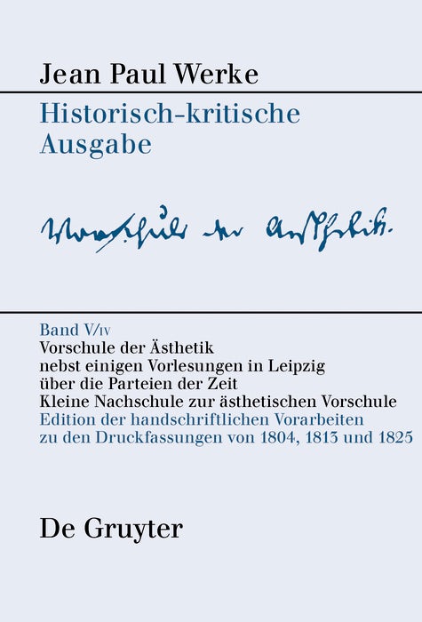 Cover image for Vorschule der Aesthetik, isbn: 9783110594959