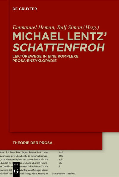 Cover image for Michael Lentz' ›Schattenfroh‹, isbn: 9783110744309