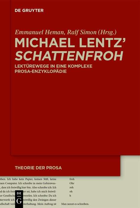 Cover image for Michael Lentz' ›Schattenfroh‹, isbn: 9783110744309