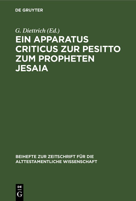 Ein Apparatus criticus zur Pesitto zum Propheten Jesaia