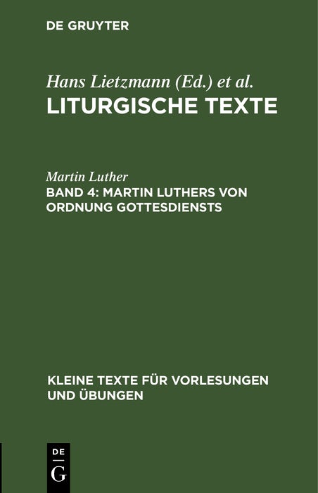 Cover image for Martin Luthers Von Ordnung Gottesdiensts, isbn: 9783111000916