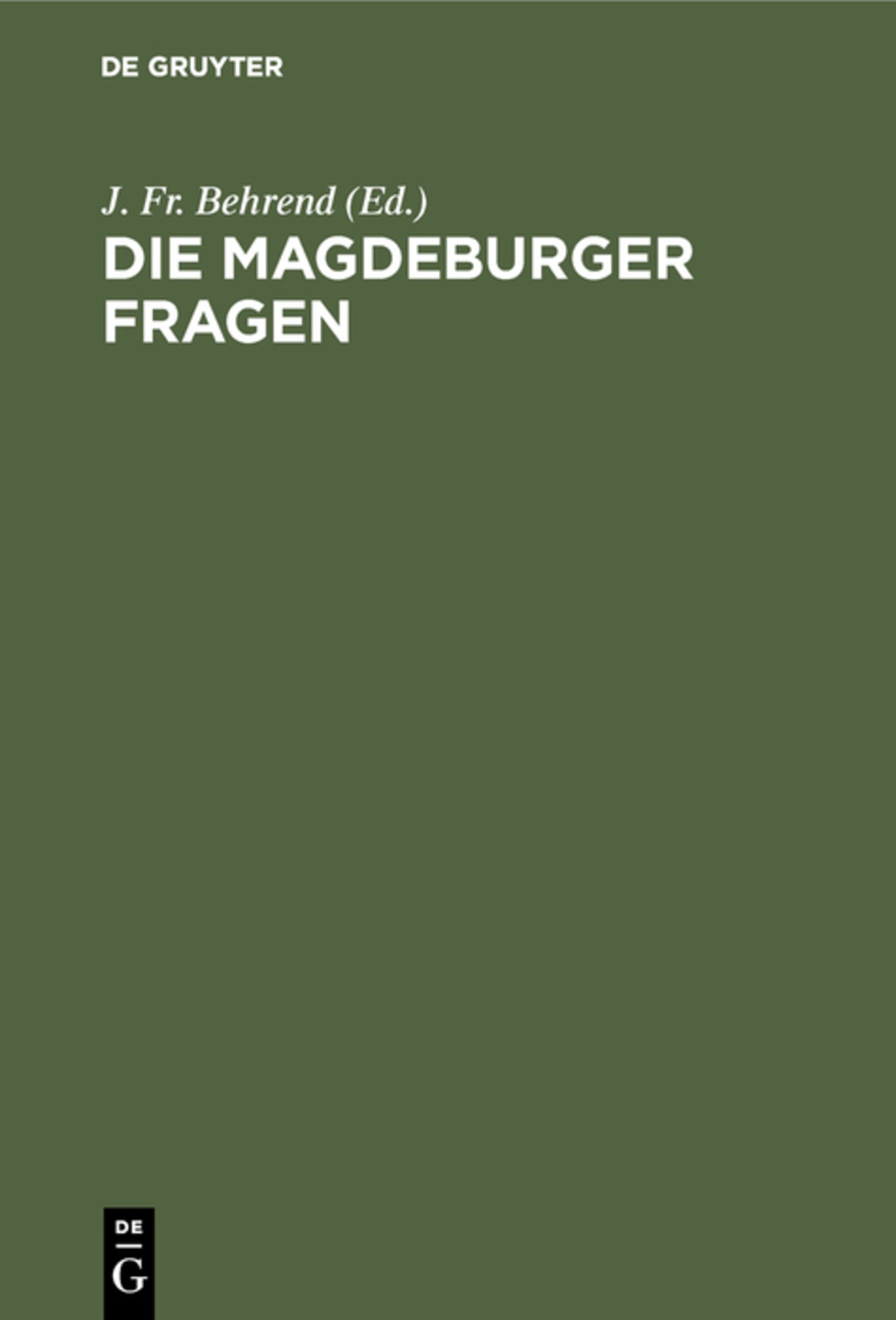 Cover image for Die Magdeburger Fragen ISBN 9783111162317