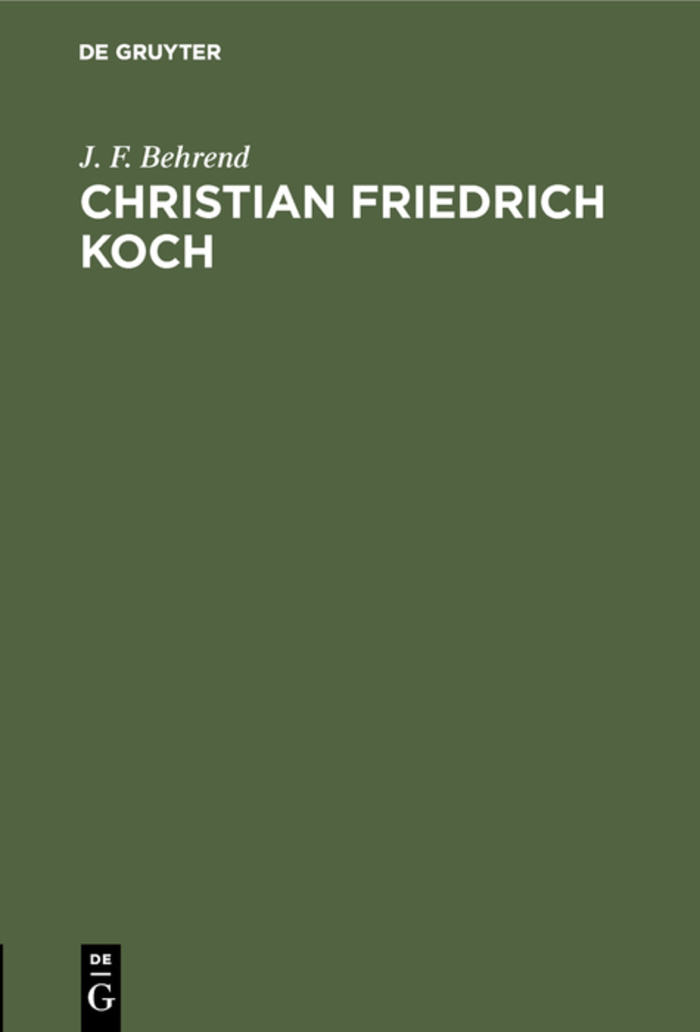 Cover image for Christian Friedrich Koch ISBN 9783111166070
