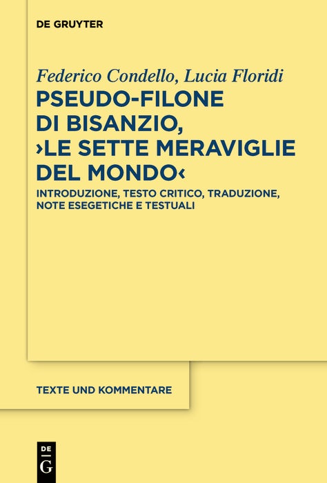 Cover image for Pseudo-Filone di Bisanzio, ›Le sette meraviglie del mondo‹, isbn: 9783111166469