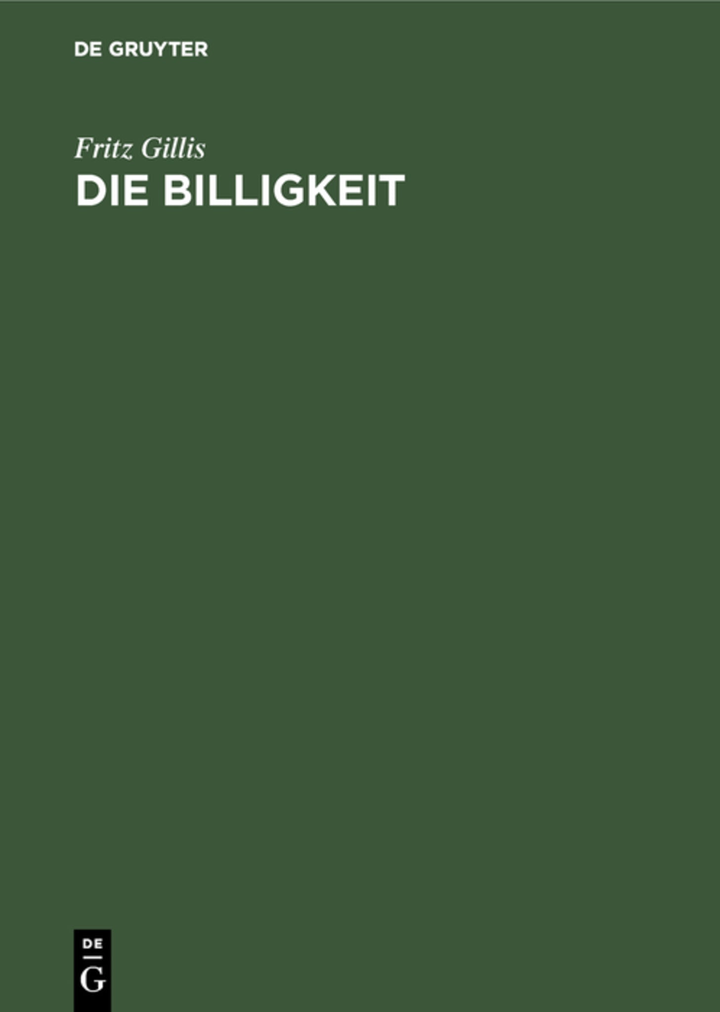 Cover image for Die Billigkeit ISBN 9783111172118