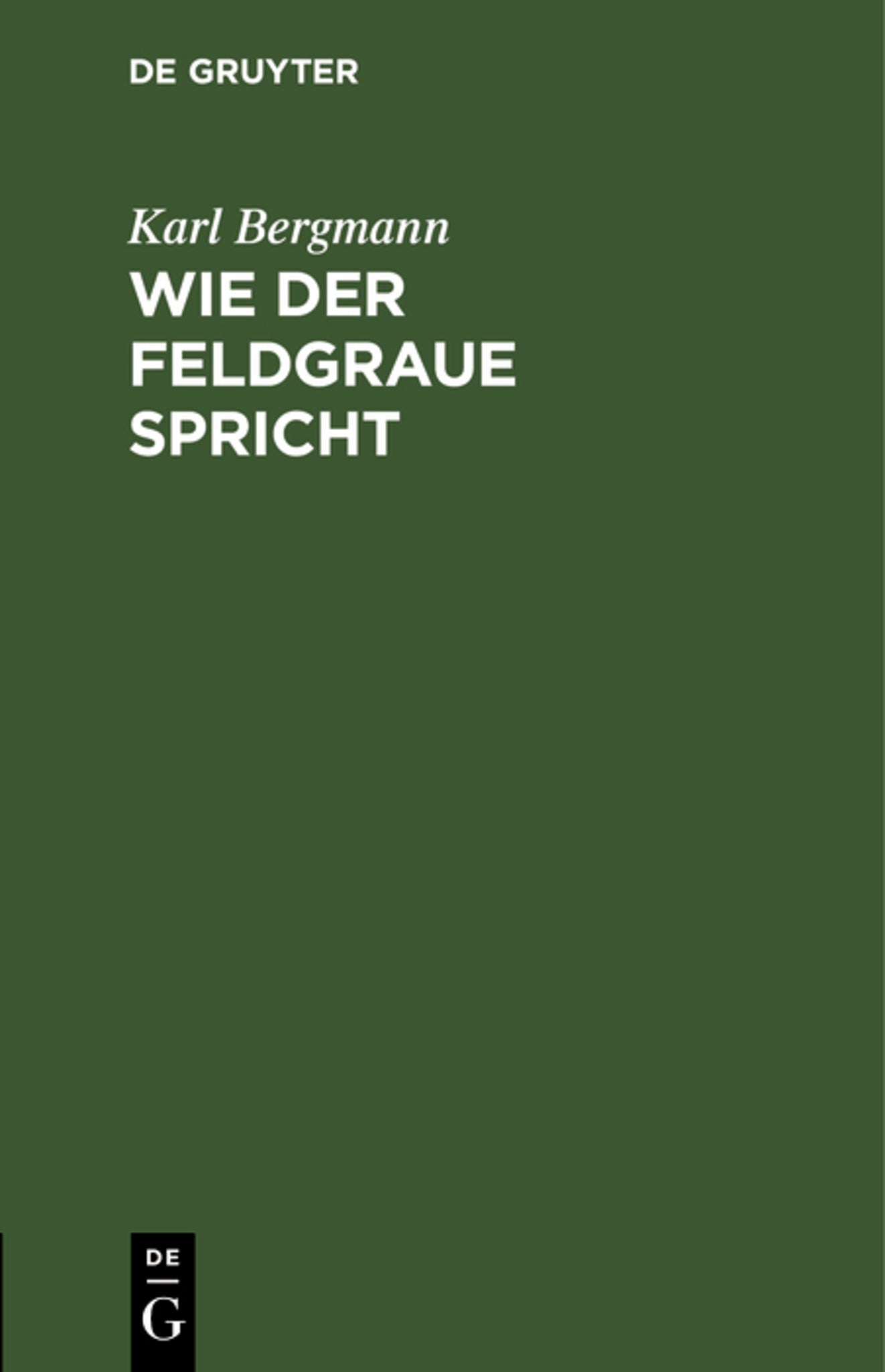 Cover image for Wie der Feldgraue spricht ISBN 9783111176543