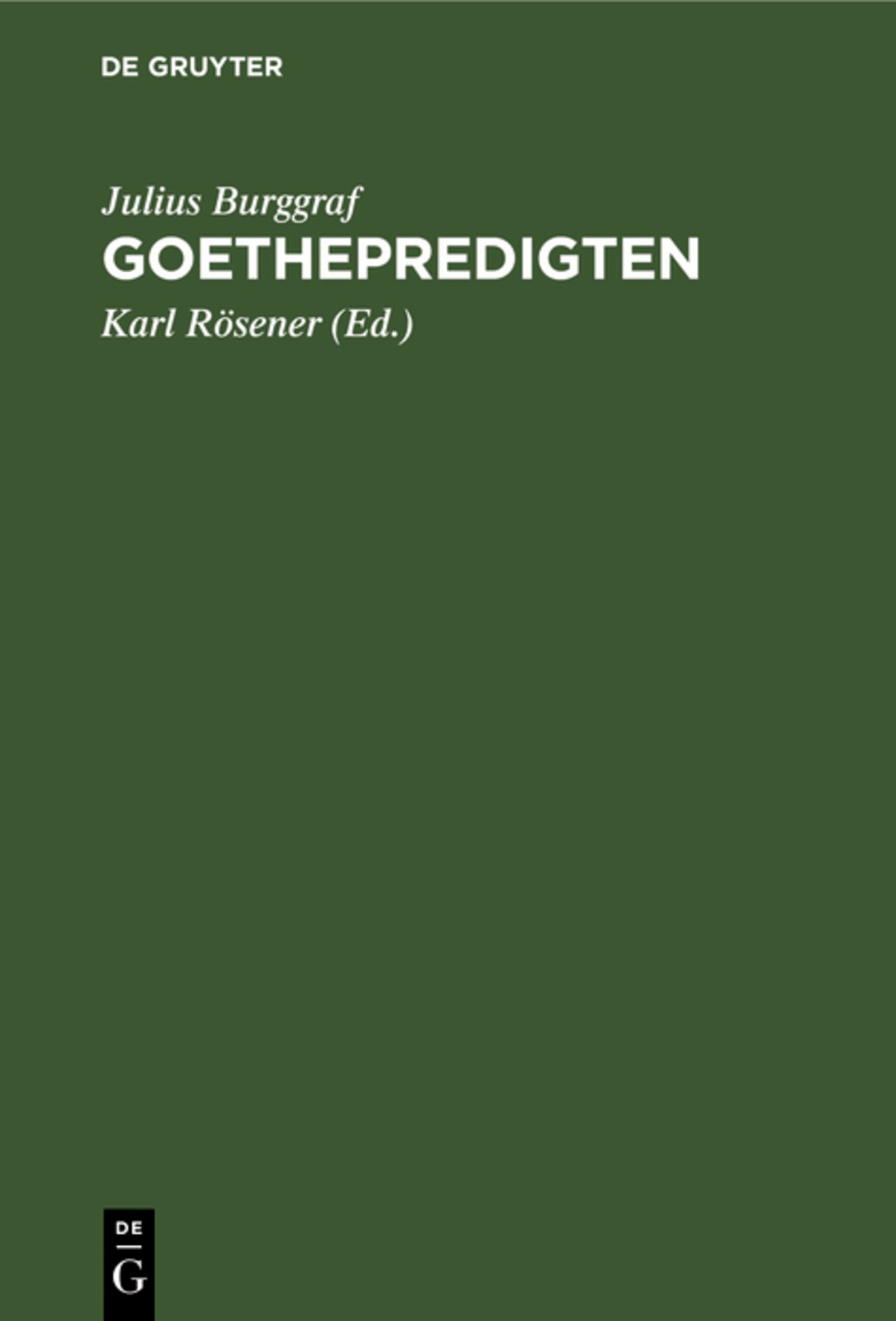 Cover image for Goethepredigten ISBN 9783111177205
