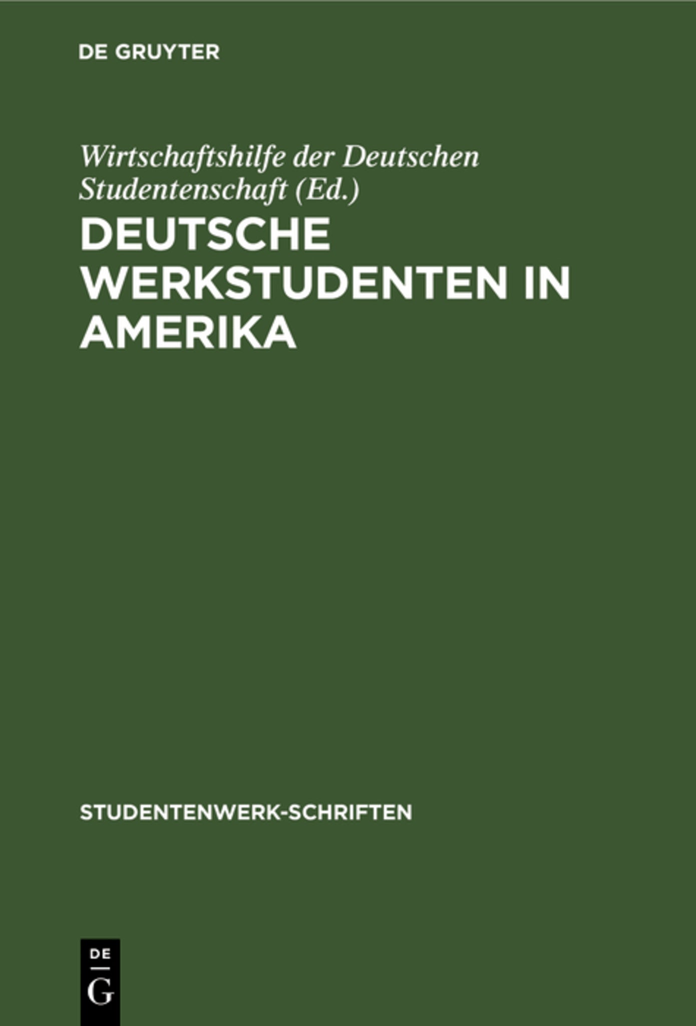 Cover image for Deutsche Werkstudenten in Amerika ISBN 9783111186153
